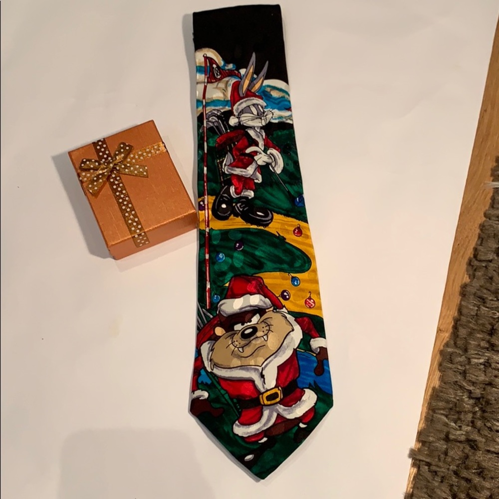 Vintage Looney Tunes Bugs & Taz Golf Christmas Tie